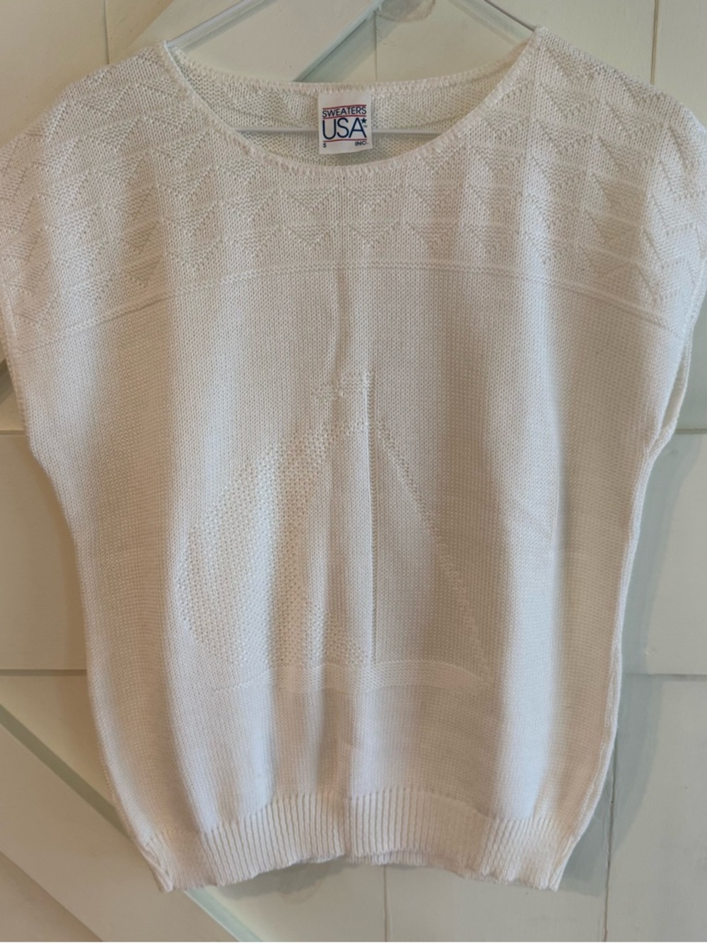 Vintage Sailboat Sweater Vest Small Ivory Nautical Coastal Grandmother Preppy